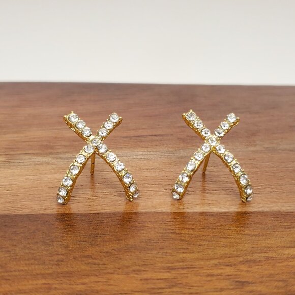 14K Gold Womens Small Crossed 1ct Diamond Earrings Ladies New 14K Silver Jewelry